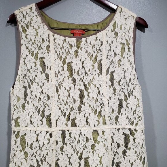 Sundance Women's Dress Mesh Lace Overlay Ivory Green Romantic Boho Sleeveless 14 - Picture 5 of 14